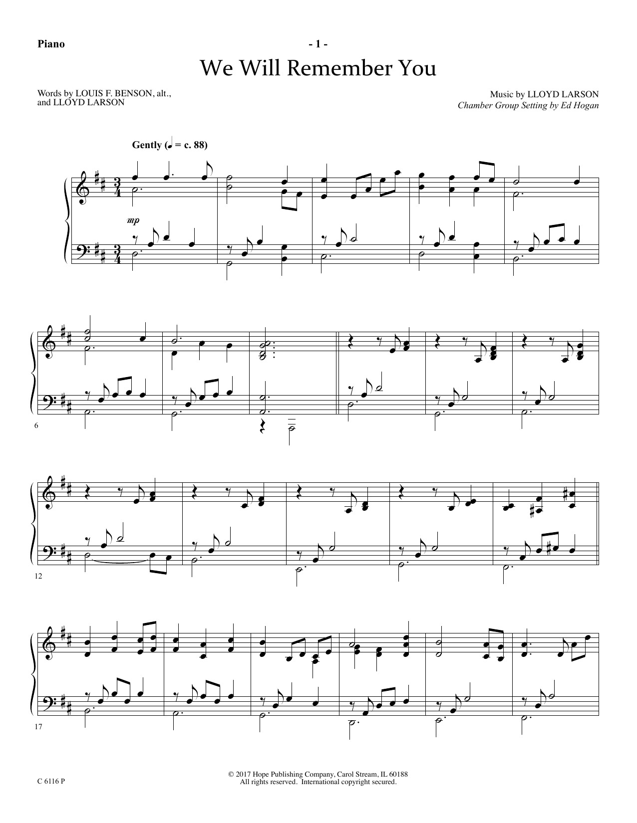 Ed Hogan We Will Remember You - Piano Sheet Music Notes & Chords for Choir Instrumental Pak - Download or Print PDF