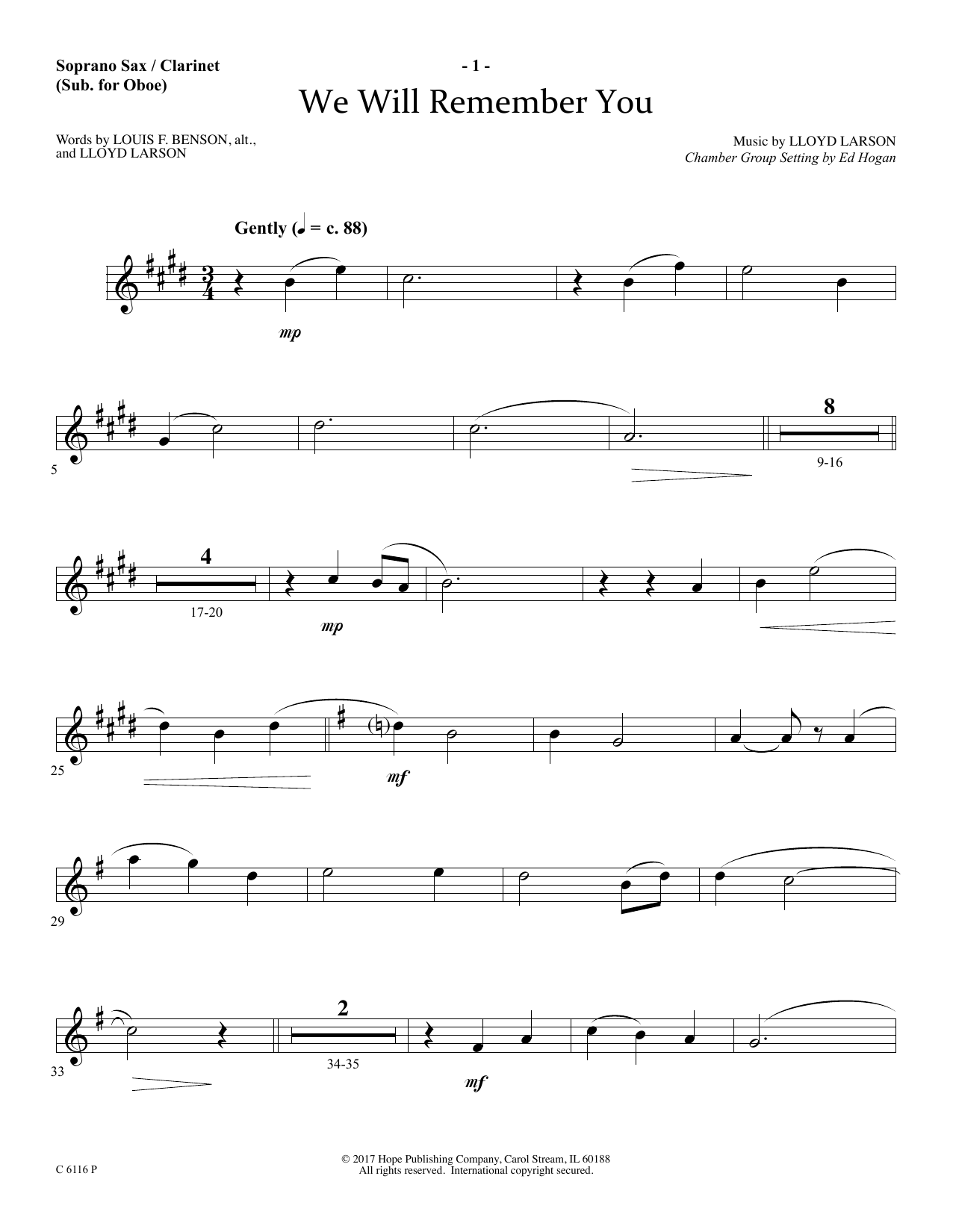 Ed Hogan We Will Remember You - Soprano Sax/Clarinet(sub oboe) Sheet Music Notes & Chords for Choir Instrumental Pak - Download or Print PDF