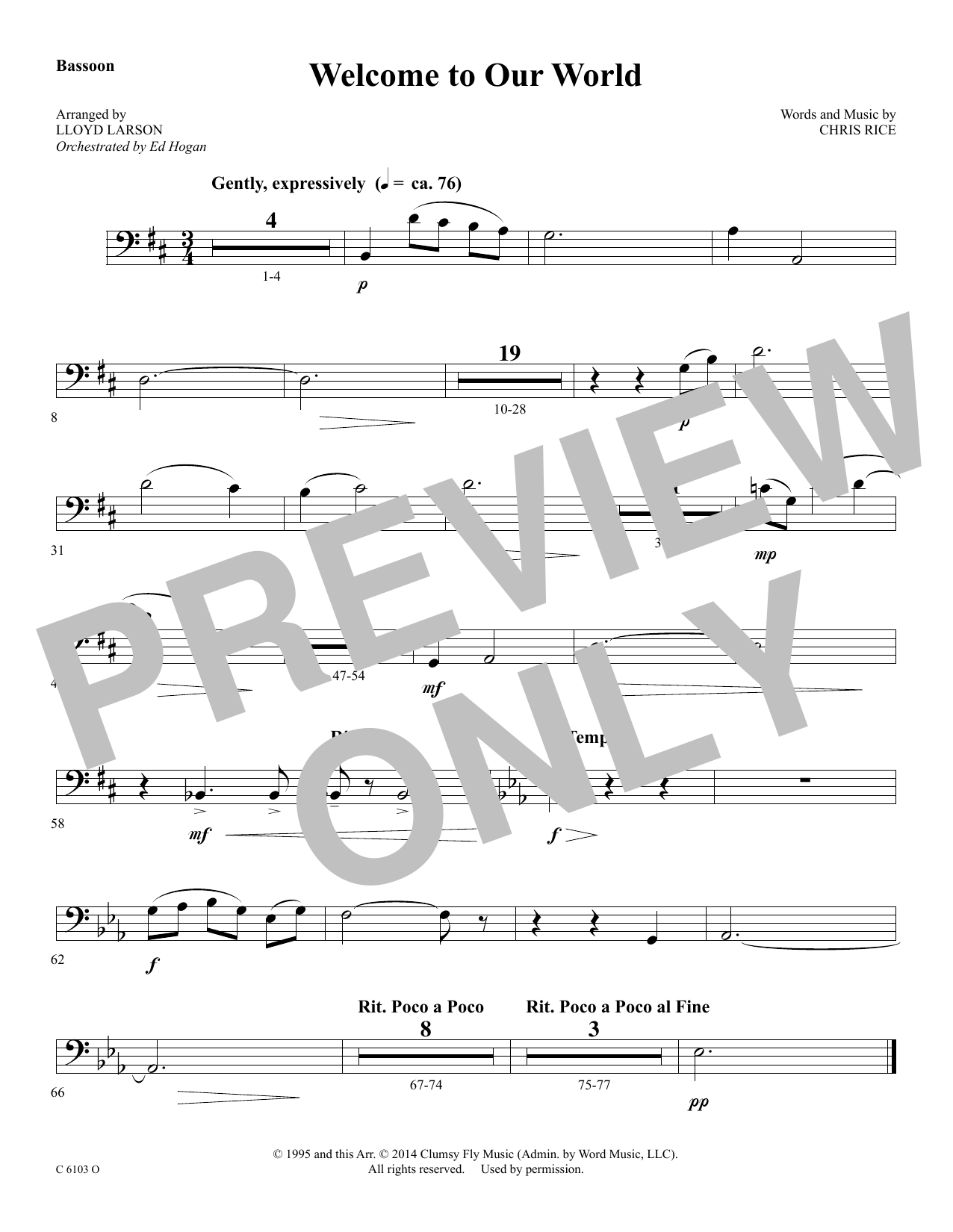 Ed Hogan Welcome to Our World - Bassoon Sheet Music Notes & Chords for Choir Instrumental Pak - Download or Print PDF