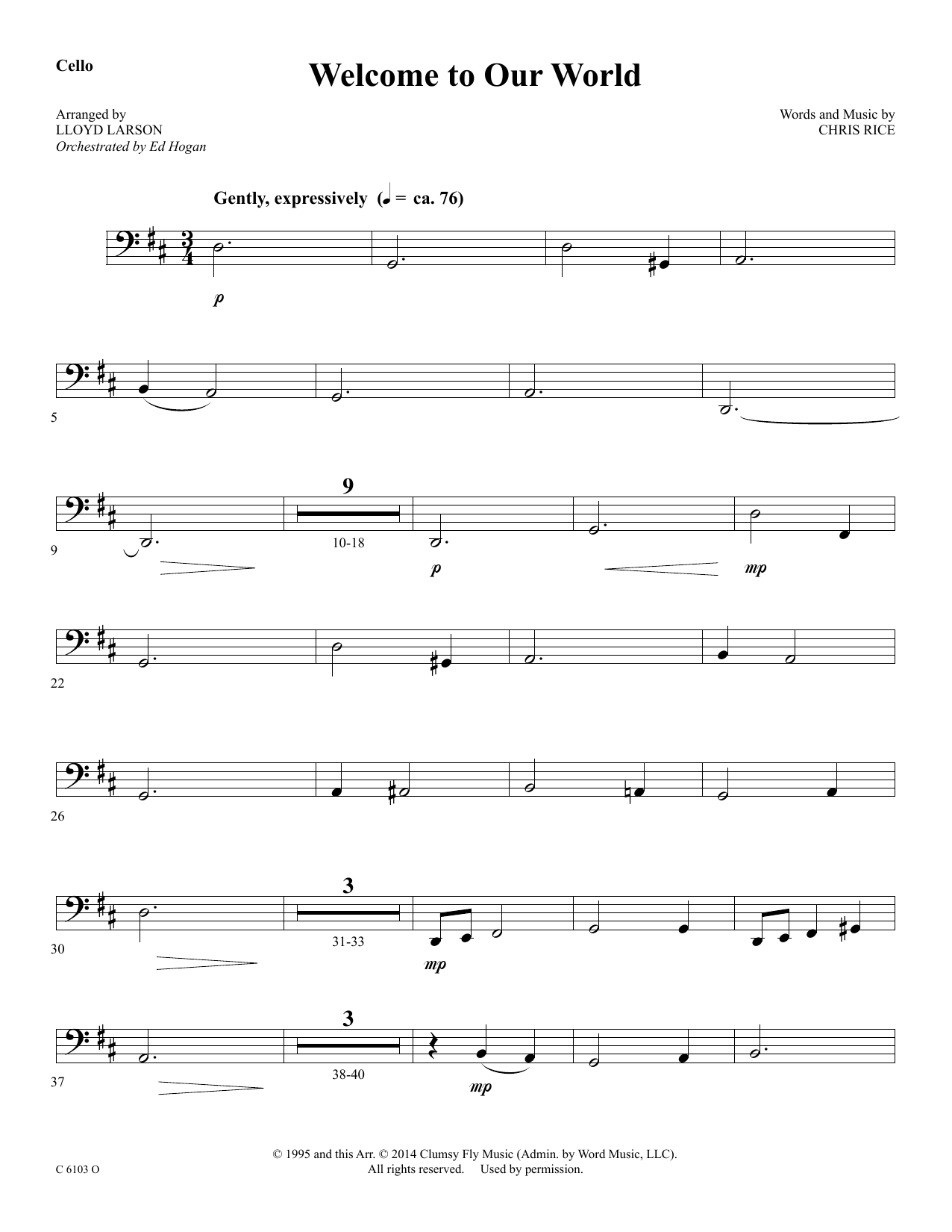 Ed Hogan Welcome to Our World - Cello Sheet Music Notes & Chords for Choir Instrumental Pak - Download or Print PDF