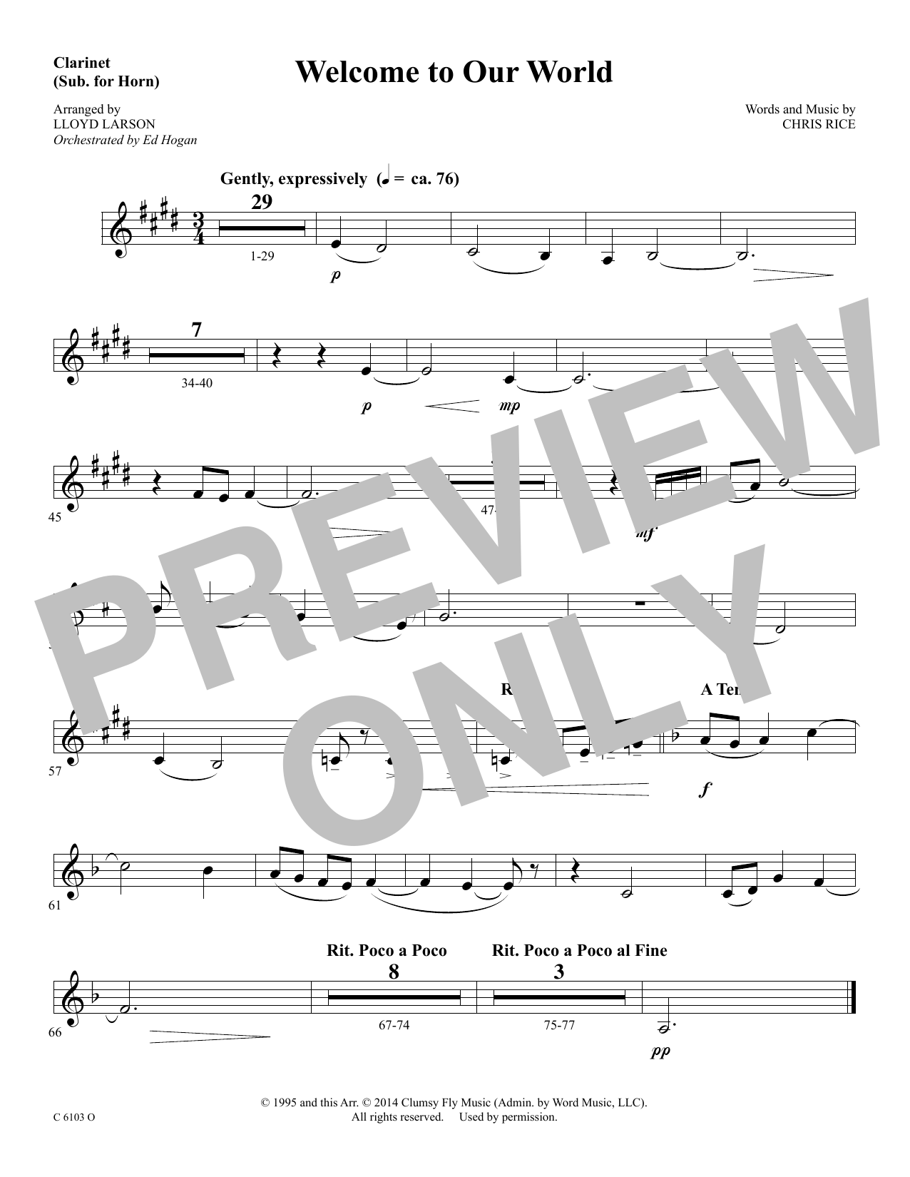 Ed Hogan Welcome to Our World - Clarinet (sub. Horn) Sheet Music Notes & Chords for Choir Instrumental Pak - Download or Print PDF
