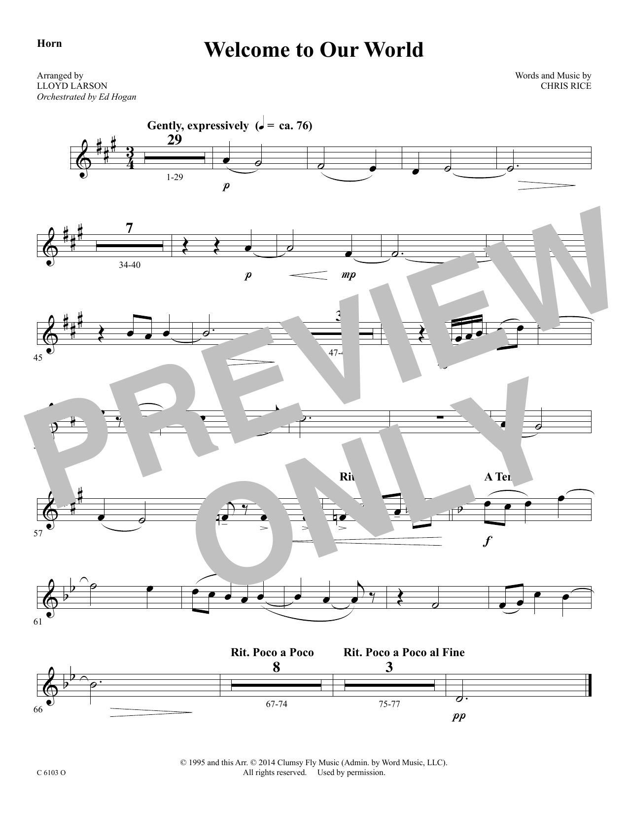 Ed Hogan Welcome to Our World - F Horn Sheet Music Notes & Chords for Choir Instrumental Pak - Download or Print PDF