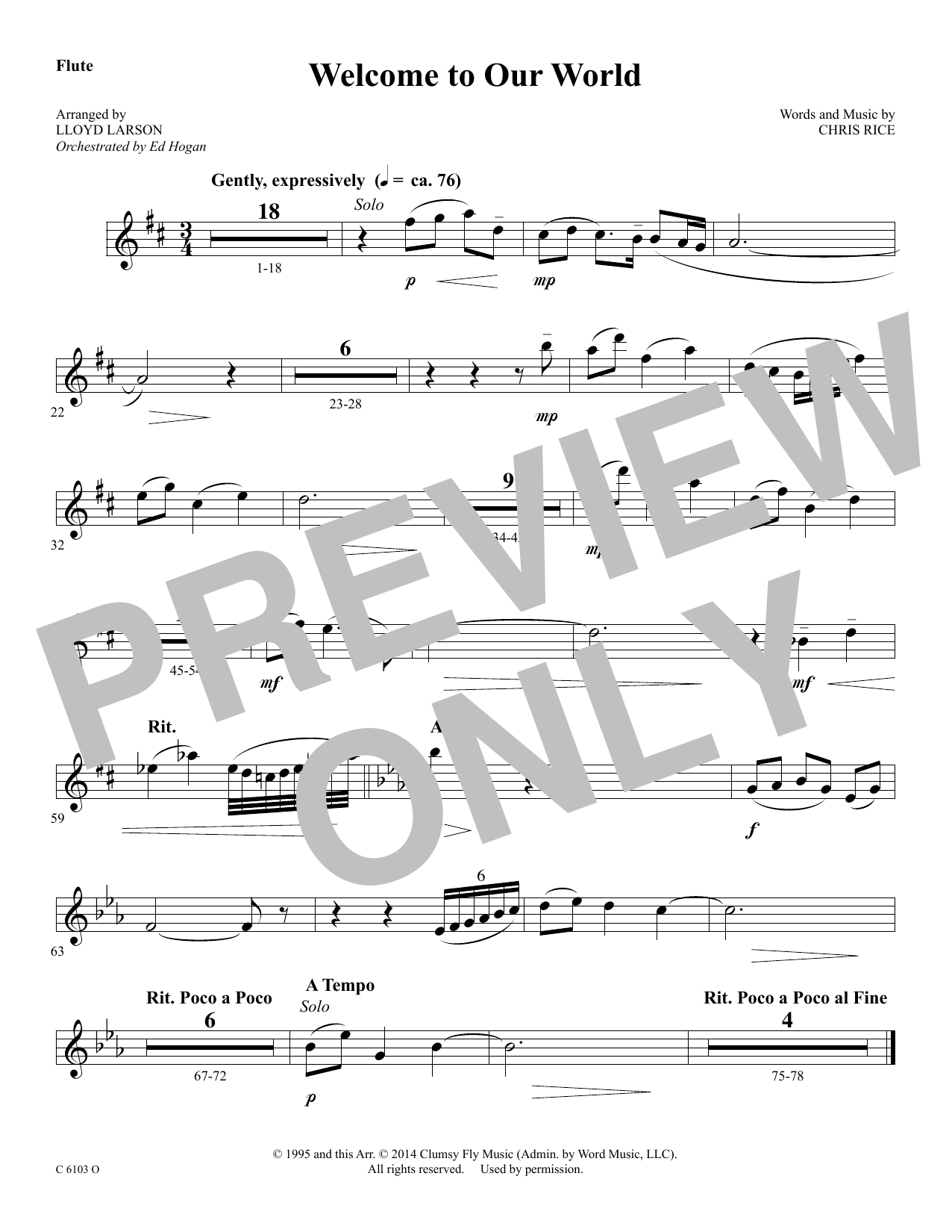 Ed Hogan Welcome to Our World - Flute Sheet Music Notes & Chords for Choir Instrumental Pak - Download or Print PDF