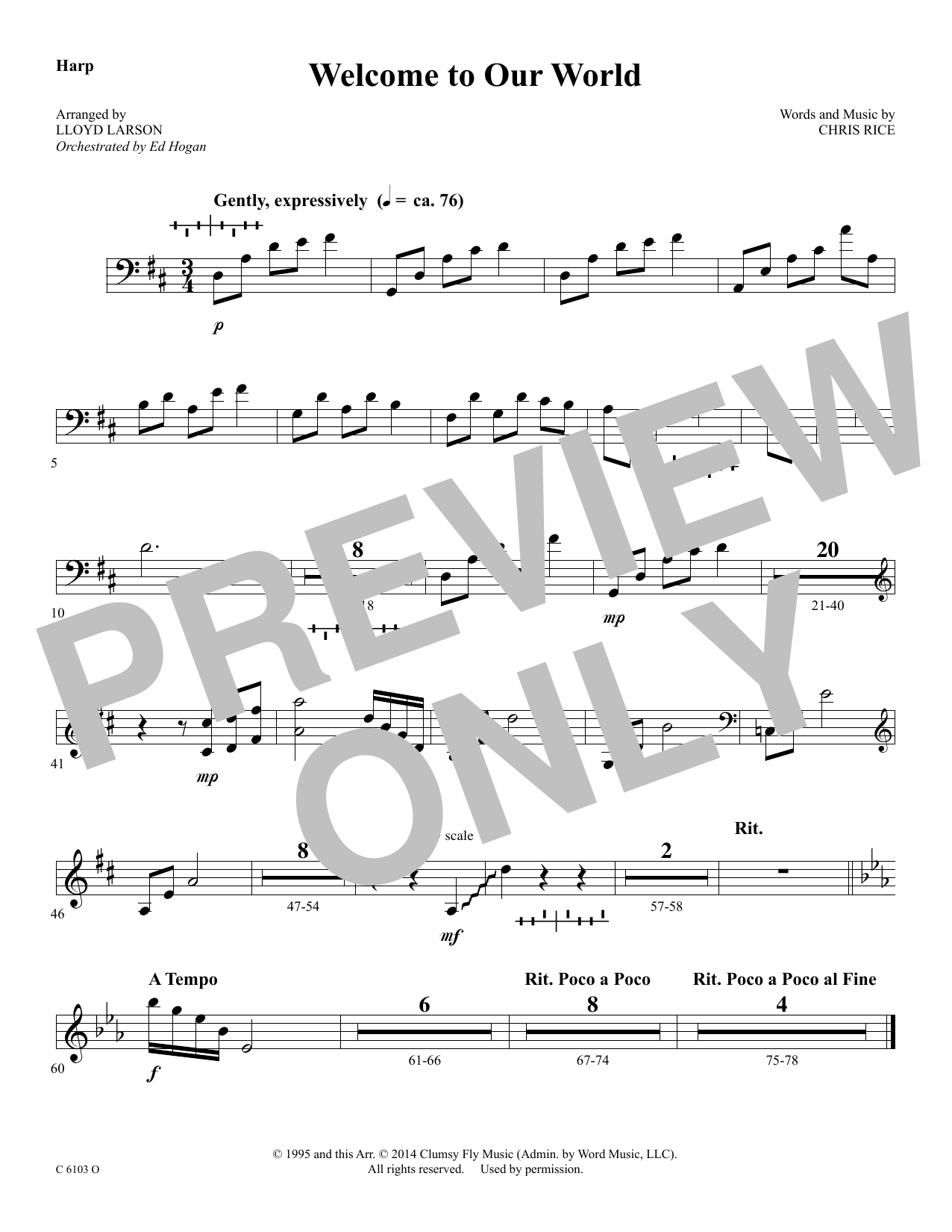 Ed Hogan Welcome to Our World - Harp Sheet Music Notes & Chords for Choir Instrumental Pak - Download or Print PDF