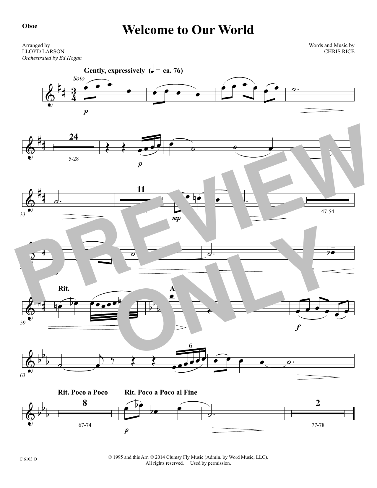 Ed Hogan Welcome to Our World - Oboe Sheet Music Notes & Chords for Choir Instrumental Pak - Download or Print PDF