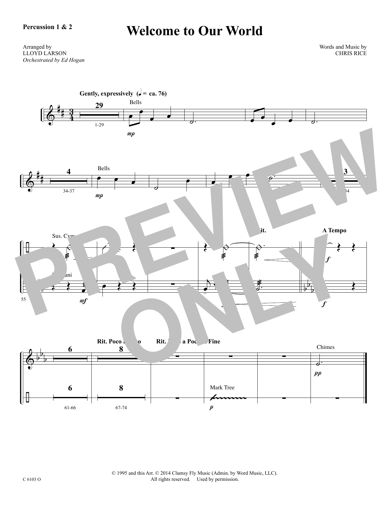 Ed Hogan Welcome to Our World - Percussion 1 & 2 Sheet Music Notes & Chords for Choir Instrumental Pak - Download or Print PDF