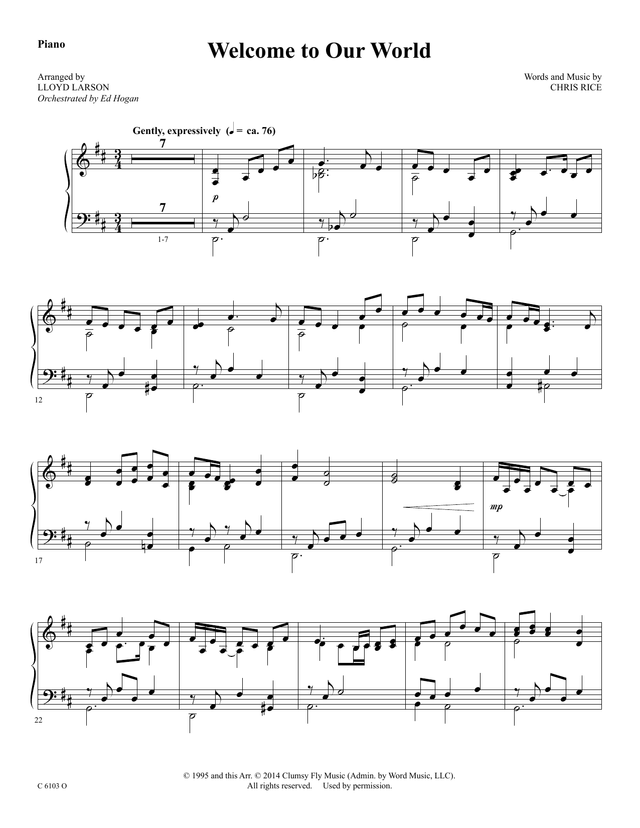 Ed Hogan Welcome to Our World - Piano Sheet Music Notes & Chords for Choir Instrumental Pak - Download or Print PDF