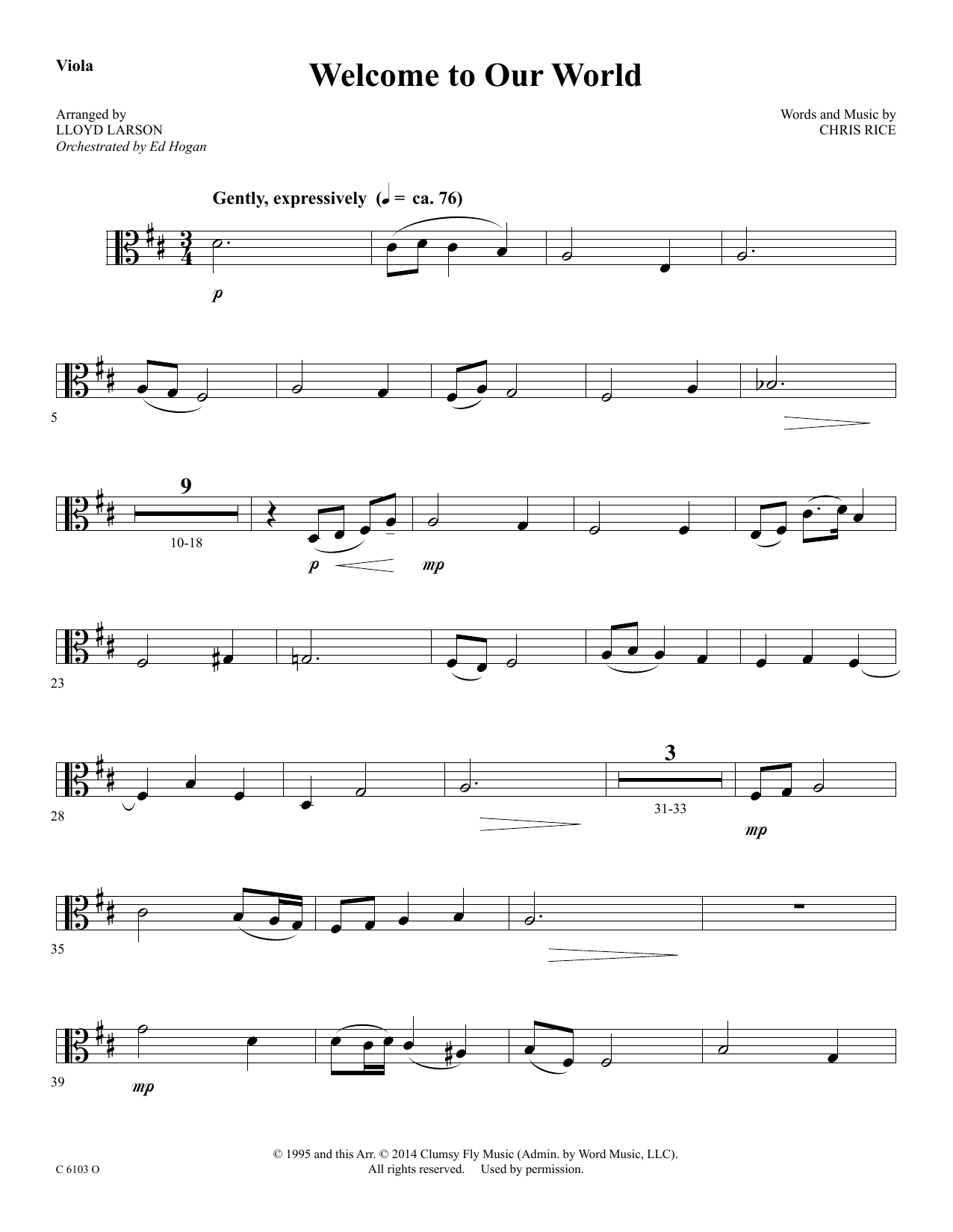 Ed Hogan Welcome to Our World - Viola Sheet Music Notes & Chords for Choir Instrumental Pak - Download or Print PDF