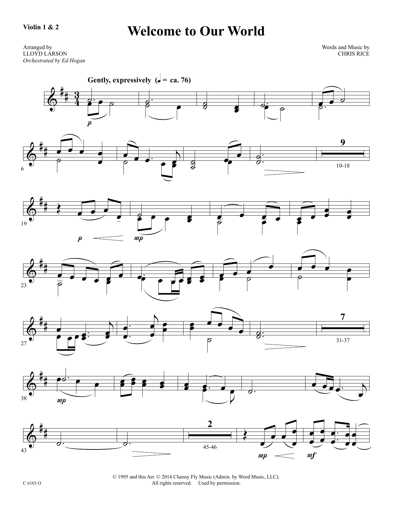 Ed Hogan Welcome to Our World - Violin 1, 2 Sheet Music Notes & Chords for Choir Instrumental Pak - Download or Print PDF