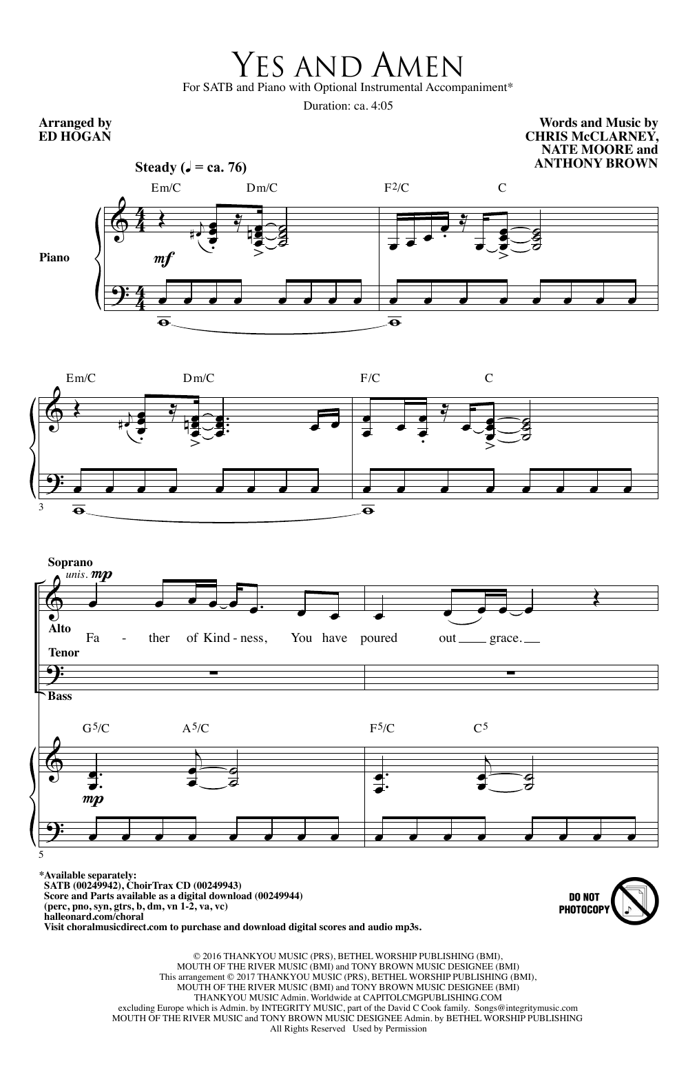 Ed Hogan Yes And Amen Sheet Music Notes & Chords for SATB - Download or Print PDF