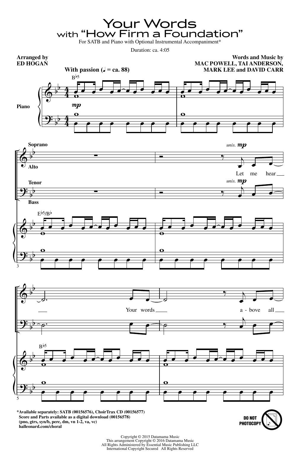 Ed Hogan Your Words Sheet Music Notes & Chords for SATB - Download or Print PDF