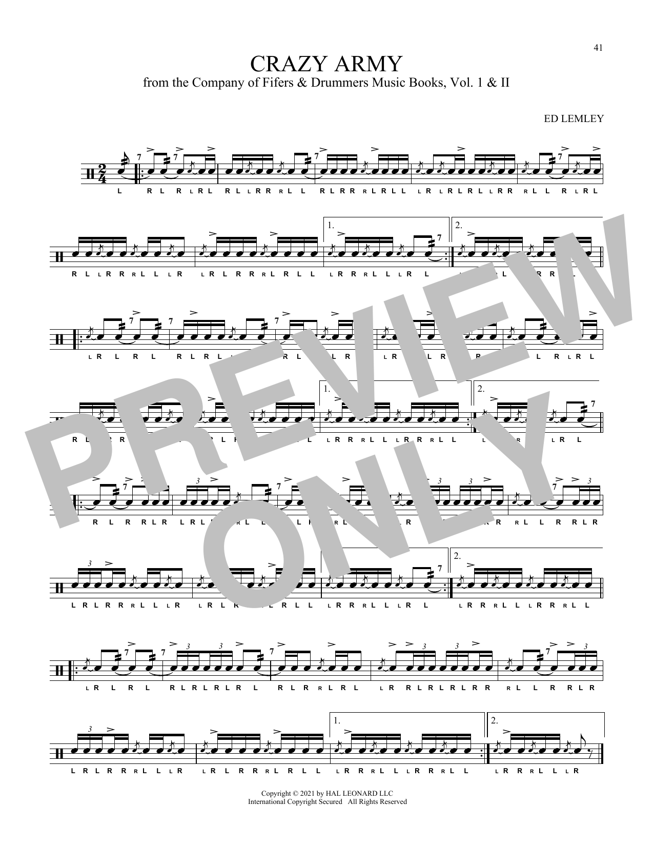 Ed Lemley Crazy Army Sheet Music Notes & Chords for Snare Drum Solo - Download or Print PDF