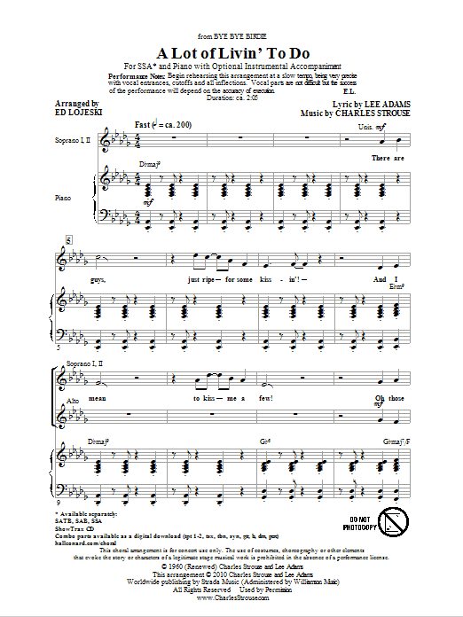 Charles Strouse A Lot Of Livin' To Do (arr. Ed Lojeski) Sheet Music Notes & Chords for SSA - Download or Print PDF