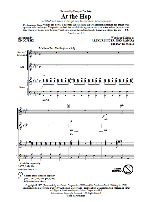 Ed Lojeski At The Hop Sheet Music Notes & Chords for SSA - Download or Print PDF