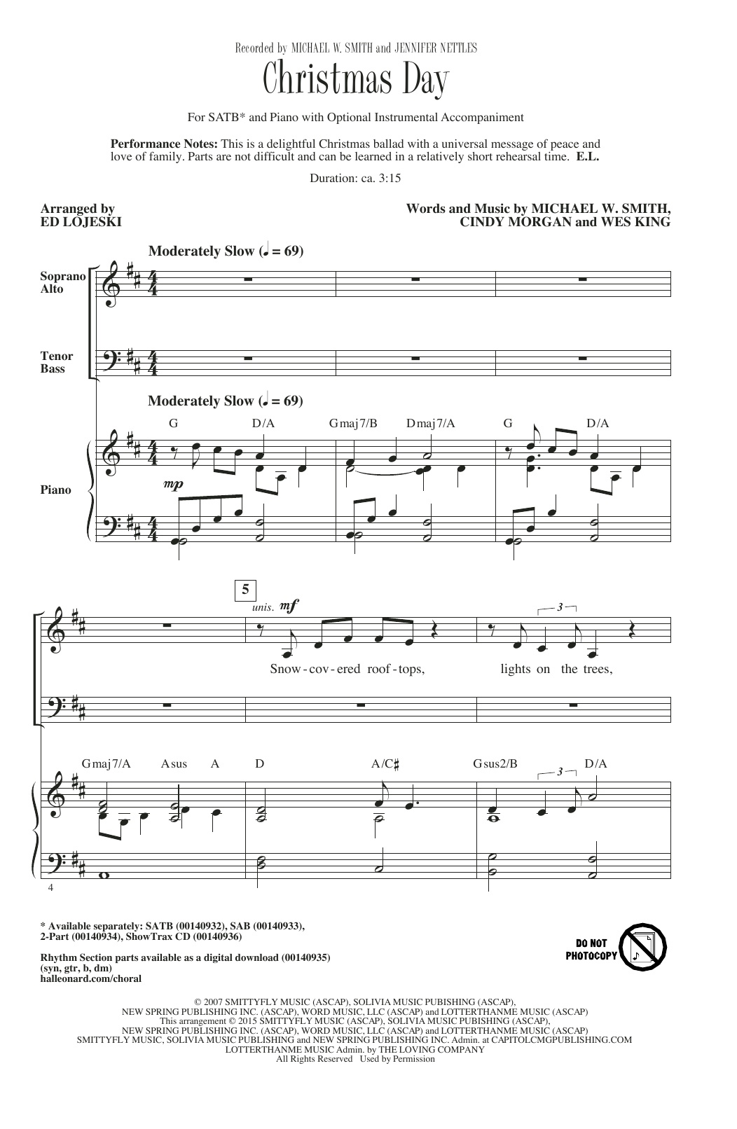 Michael W. Smith Christmas Day (arr. Ed Lojeski) Sheet Music Notes & Chords for SAB - Download or Print PDF