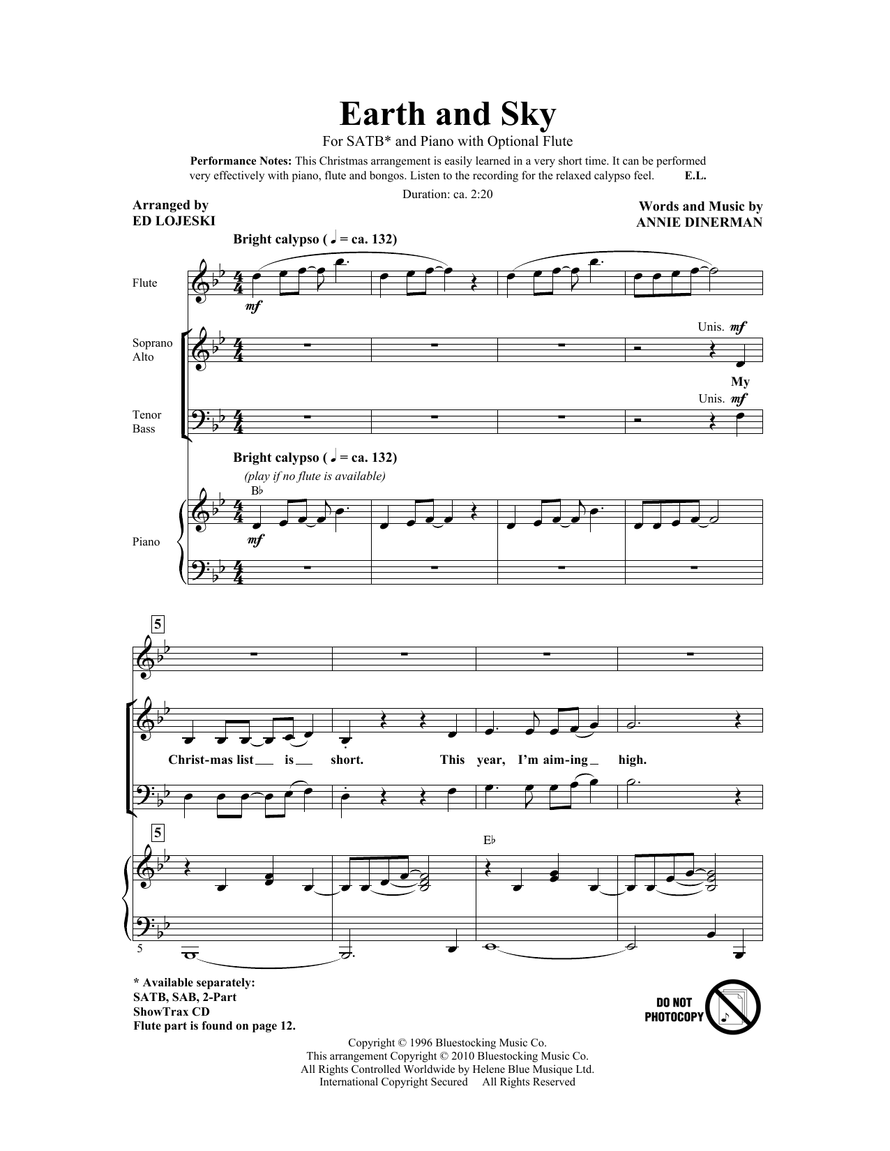 Ed Lojeski Earth And Sky Sheet Music Notes & Chords for 2-Part Choir - Download or Print PDF