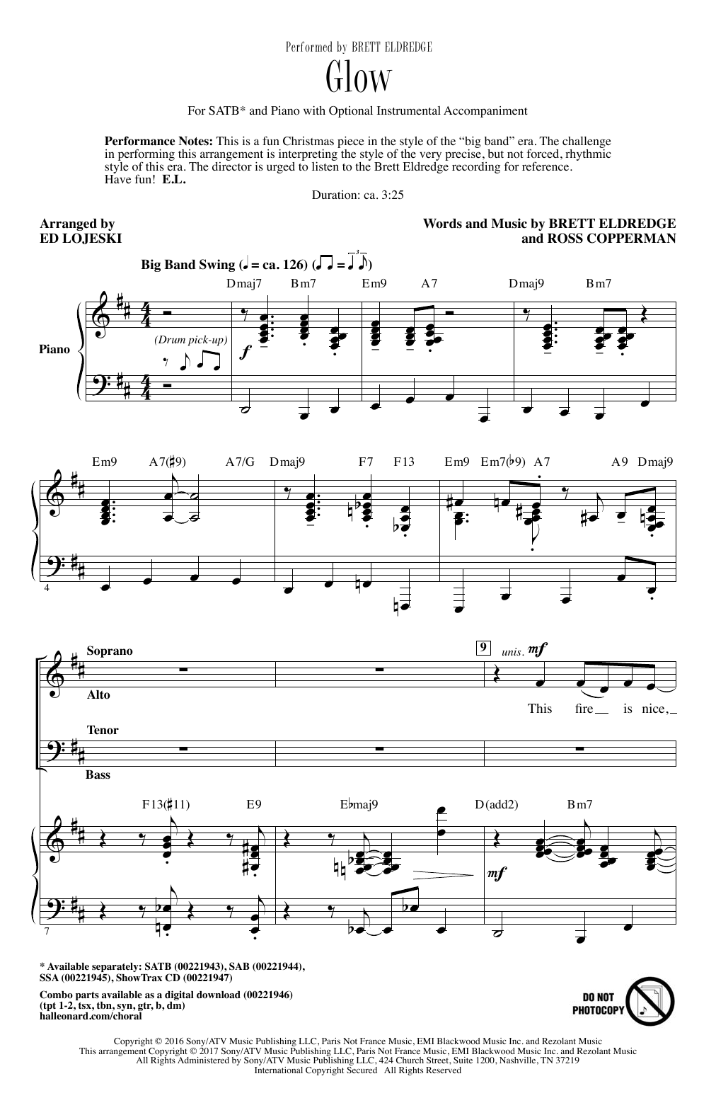 Ed Lojeski Glow Sheet Music Notes & Chords for SATB - Download or Print PDF