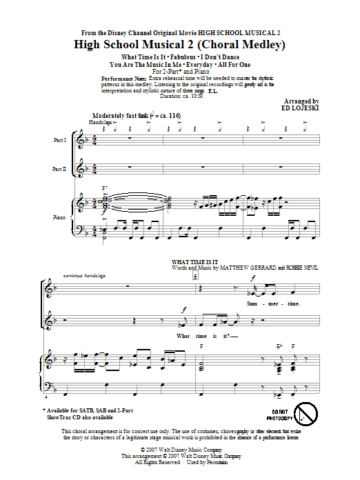 Ed Lojeski High School Musical 2 (Choral Medley) Sheet Music Notes & Chords for SAB - Download or Print PDF