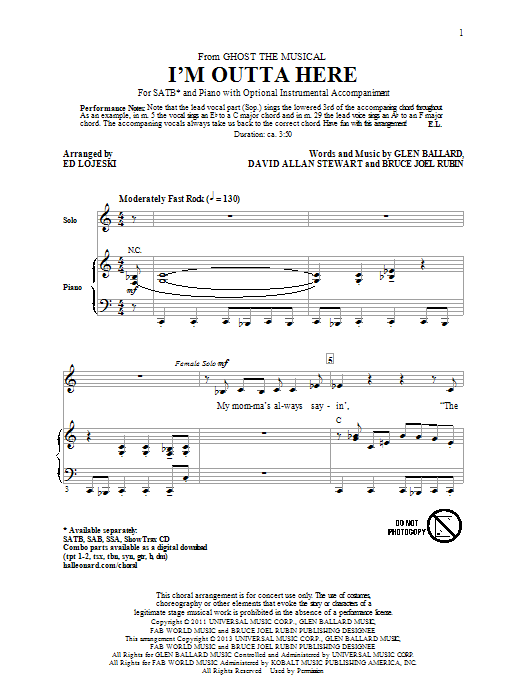 Ed Lojeski I'm Outta Here Sheet Music Notes & Chords for SSA - Download or Print PDF