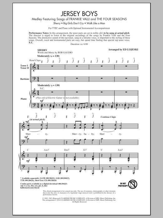 Ed Lojeski Jersey Boys Medley Sheet Music Notes & Chords for SATB - Download or Print PDF