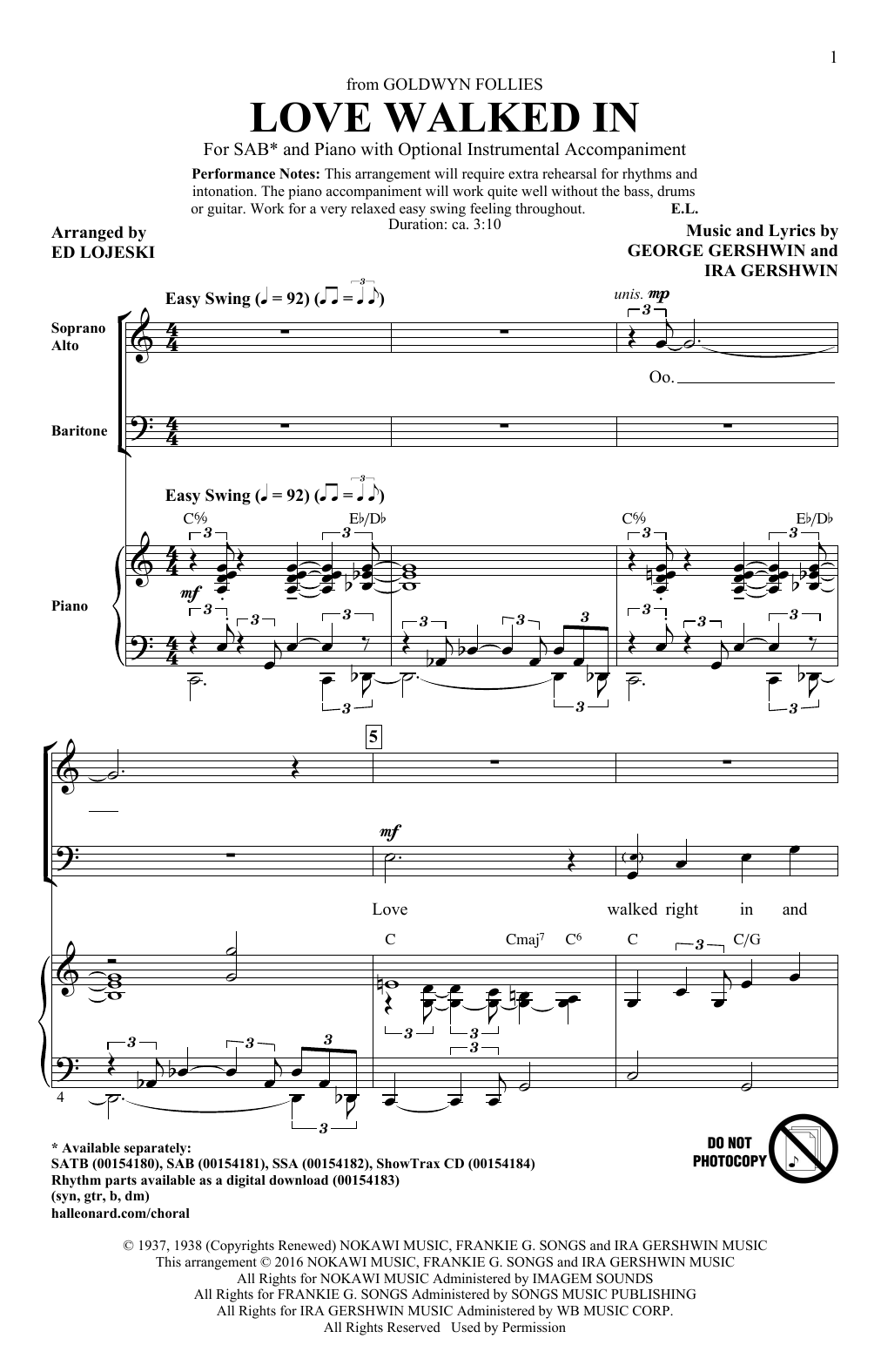 Ed Lojeski Love Walked In Sheet Music Notes & Chords for SSA - Download or Print PDF