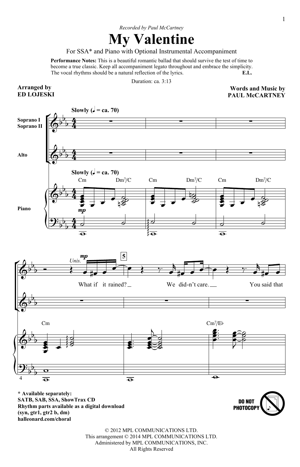 Ed Lojeski My Valentine Sheet Music Notes & Chords for SAB - Download or Print PDF