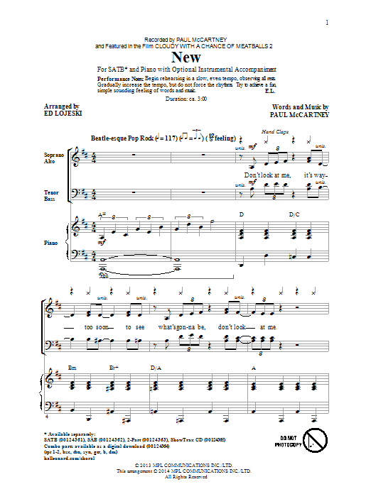 Ed Lojeski New Sheet Music Notes & Chords for SAB - Download or Print PDF