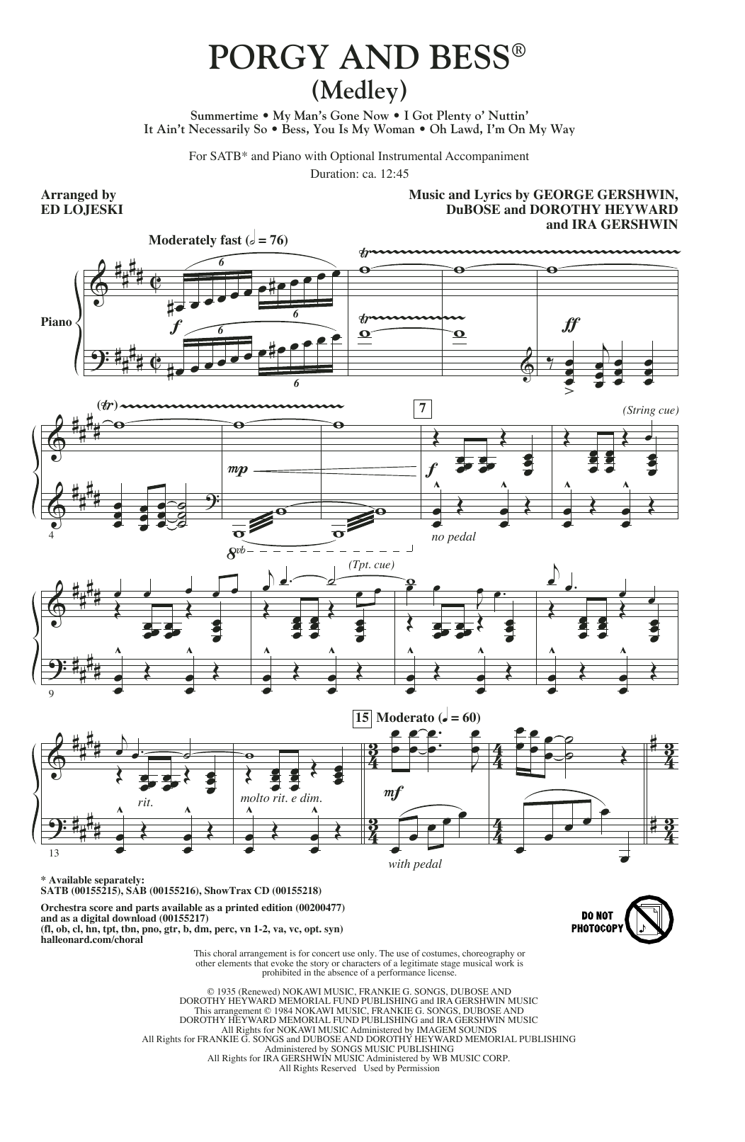 Ed Lojeski Porgy And Bess (Medley) Sheet Music Notes & Chords for SATB - Download or Print PDF