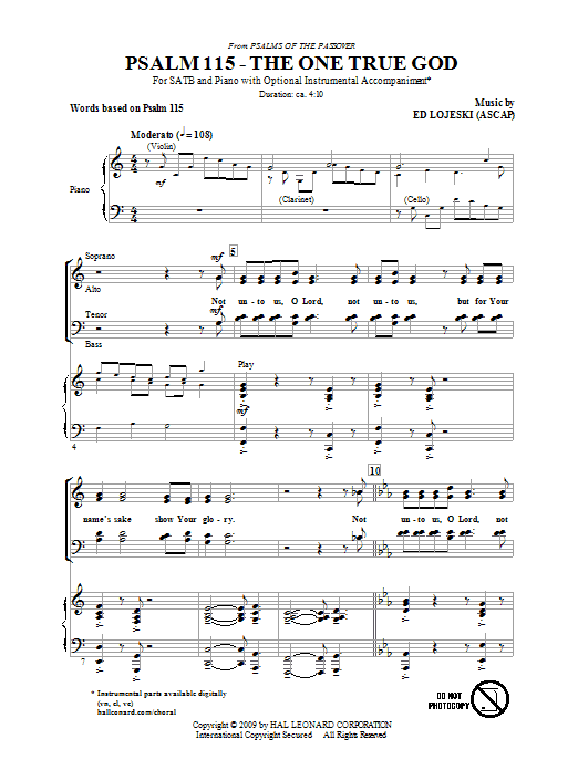 Ed Lojeski Psalm 115: The One True God Sheet Music Notes & Chords for SATB - Download or Print PDF