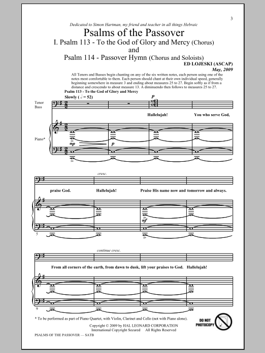 Ed Lojeski Psalms Of The Passover Sheet Music Notes & Chords for SATB - Download or Print PDF