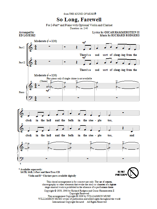 Rodgers & Hammerstein So Long, Farewell (from The Sound Of Music) (arr. Ed Lojeski) Sheet Music Notes & Chords for SAB - Download or Print PDF