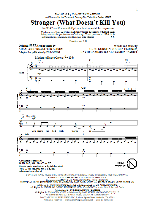 Ed Lojeski Stronger (What Doesn't Kill You) Sheet Music Notes & Chords for SSA - Download or Print PDF