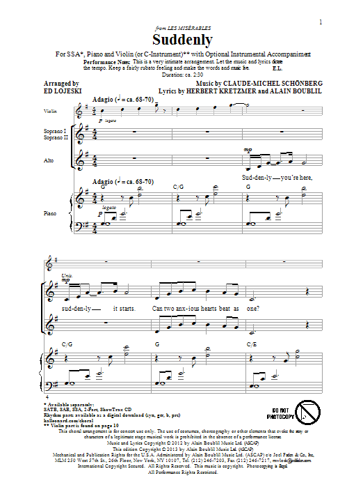 Ed Lojeski Suddenly Sheet Music Notes & Chords for SSA - Download or Print PDF