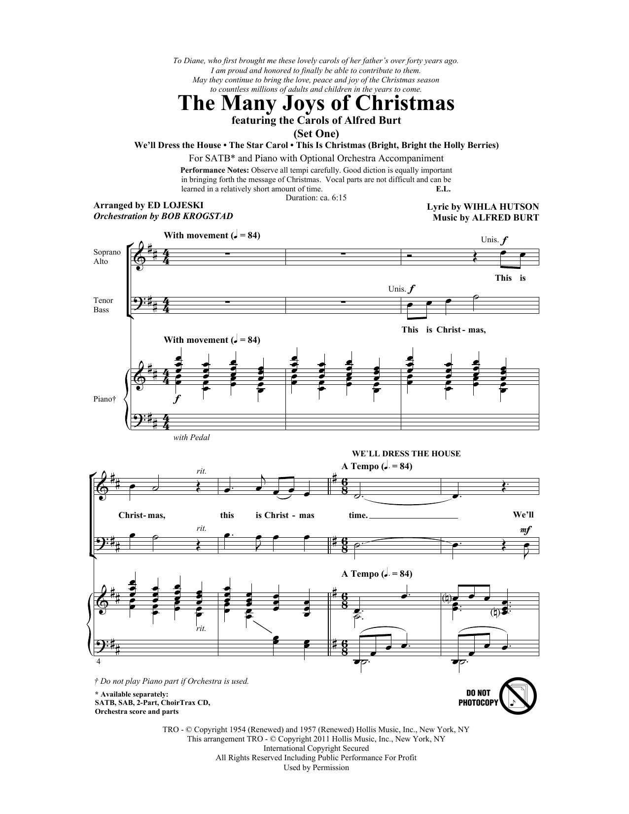 Ed Lojeski The Many Joys Of Christmas (featuring The Carols of Alfred Burt) Set 1 Sheet Music Notes & Chords for SAB - Download or Print PDF