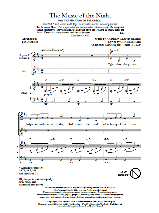 Ed Lojeski The Music Of The Night (from The Phantom Of The Opera) Sheet Music Notes & Chords for SAB - Download or Print PDF