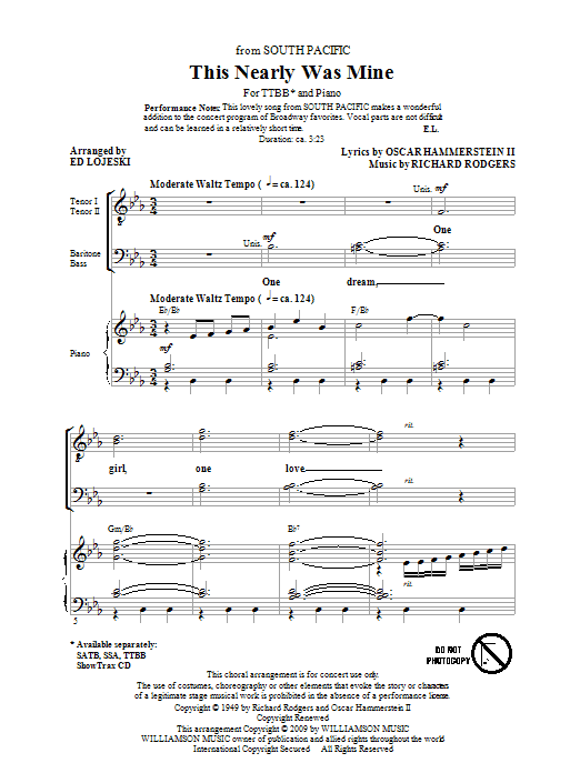 Ed Lojeski This Nearly Was Mine (from South Pacific) Sheet Music Notes & Chords for SSA - Download or Print PDF