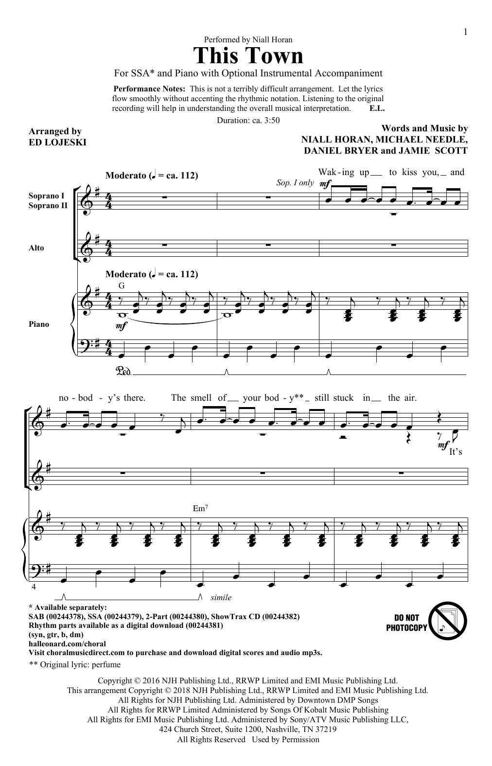 Ed Lojeski This Town Sheet Music Notes & Chords for SSA - Download or Print PDF