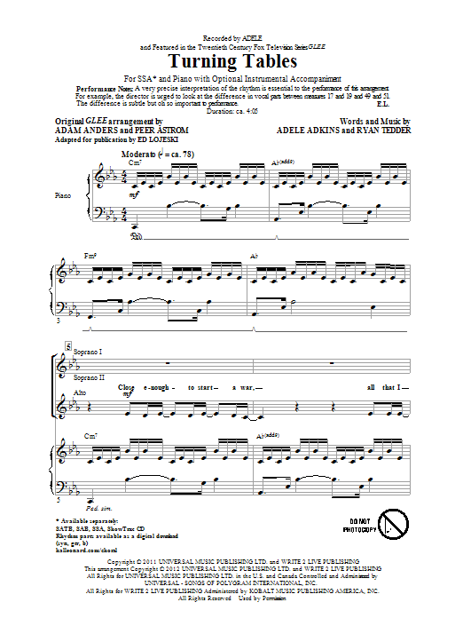 Adele Turning Tables (arr. Ed Lojeski) Sheet Music Notes & Chords for SAB - Download or Print PDF
