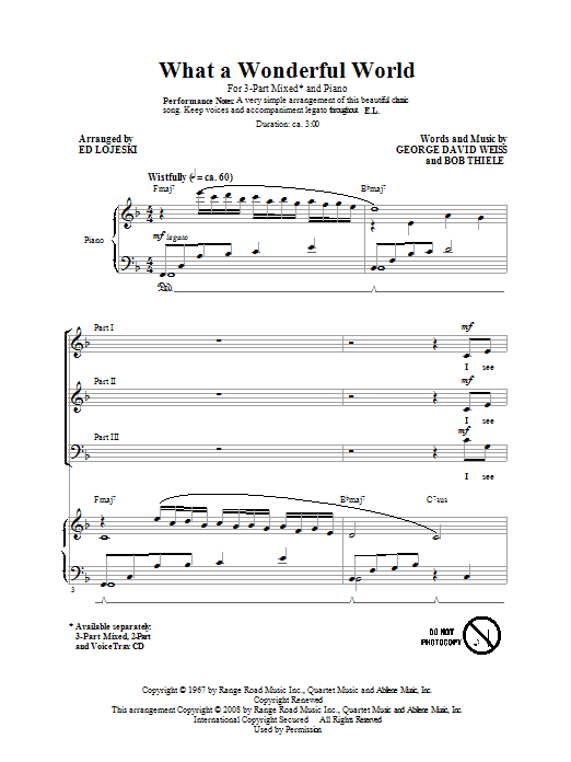 Ed Lojeski What A Wonderful World Sheet Music Notes & Chords for 2-Part Choir - Download or Print PDF