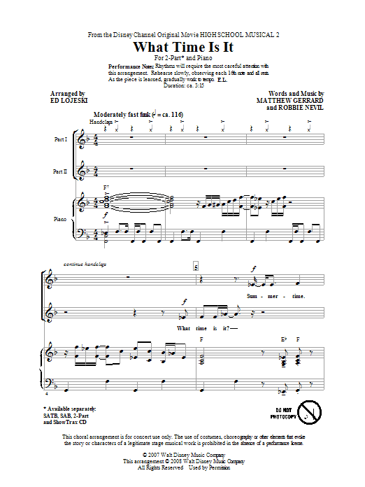 Ed Lojeski What Time Is It Sheet Music Notes & Chords for 2-Part Choir - Download or Print PDF
