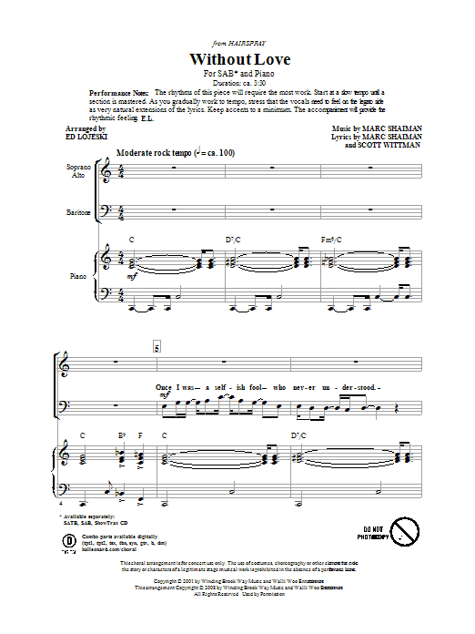 Ed Lojeski Without Love Sheet Music Notes & Chords for SAB - Download or Print PDF