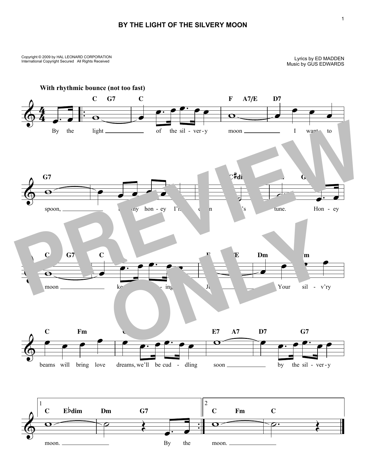 Ed Madden By The Light Of The Silvery Moon Sheet Music Notes & Chords for Melody Line, Lyrics & Chords - Download or Print PDF