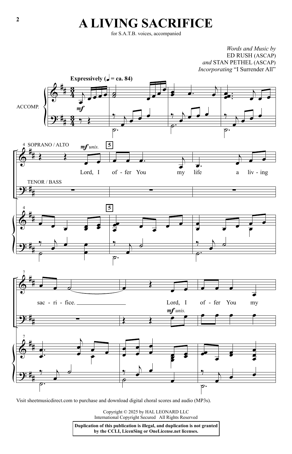 Ed Rush and Stan Pethel A Living Sacrifice Sheet Music Notes & Chords for SATB Choir - Download or Print PDF Ed Rush and Stan Pethel A Living Sacrifice Sheet Music Notes & Chords for SATB Choir - Download or Print PDF