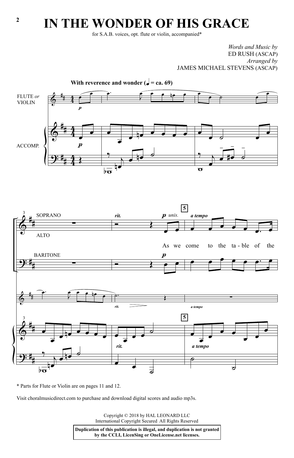Ed Rush In The Wonder Of His Grace (arr. James Michael Stevens) Sheet Music Notes & Chords for Choir - Download or Print PDF
