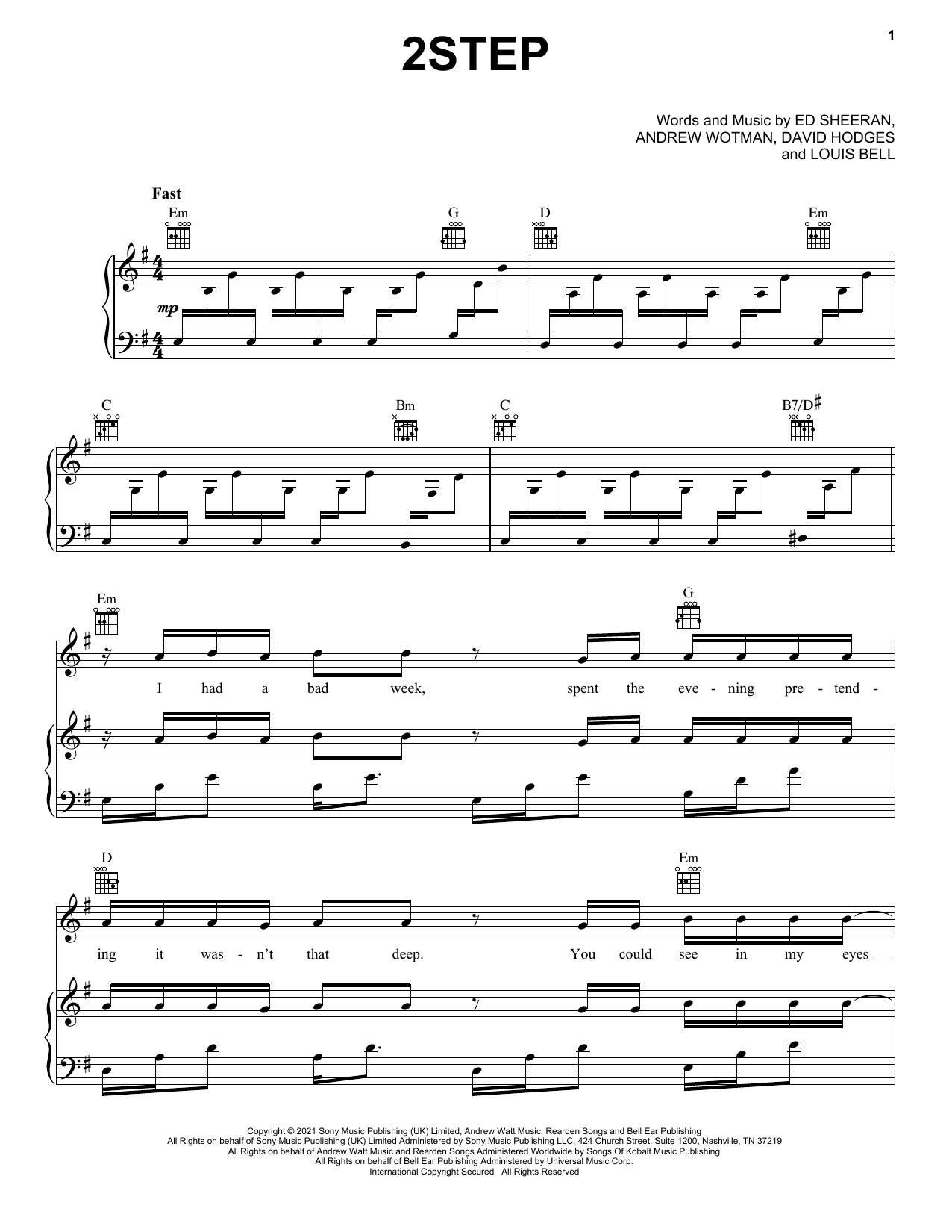 Ed Sheeran 2step Sheet Music Notes & Chords for Piano, Vocal & Guitar (Right-Hand Melody) - Download or Print PDF