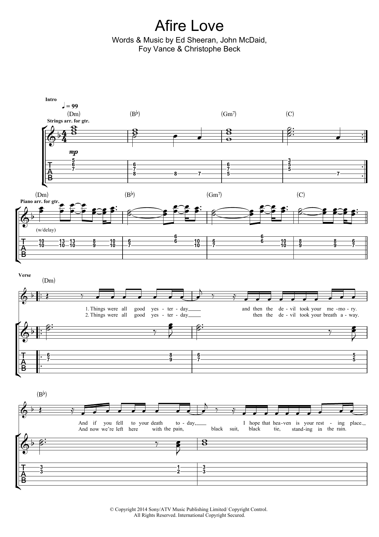 Ed Sheeran Afire Love Sheet Music Notes & Chords for Guitar Tab - Download or Print PDF