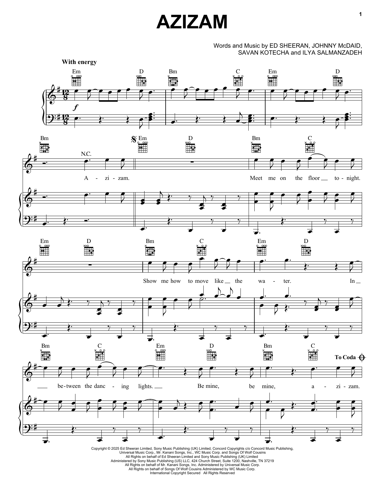 Ed Sheeran Azizam Sheet Music Notes & Chords for Easy Piano - Download or Print PDF