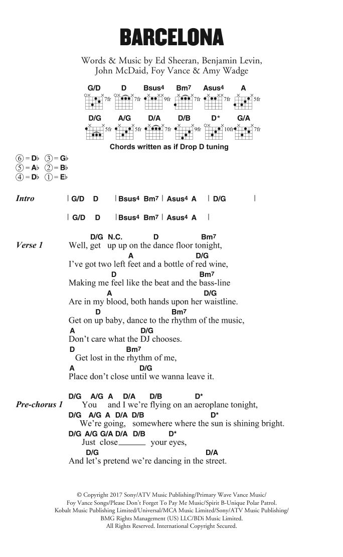 Ed Sheeran Barcelona Sheet Music Notes & Chords for Lyrics & Chords - Download or Print PDF