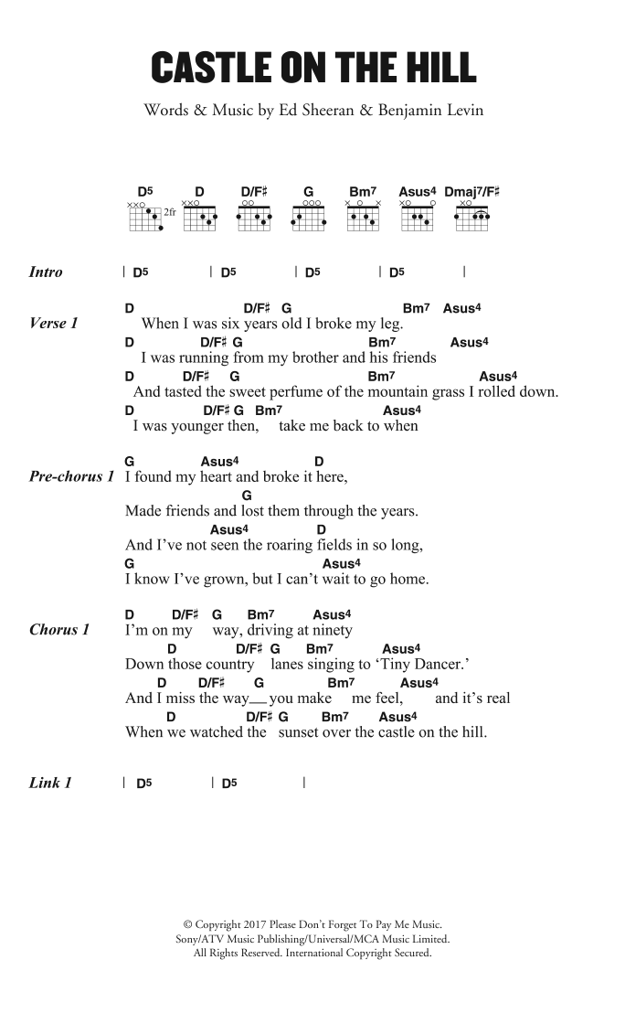 Ed Sheeran Castle On The Hill Sheet Music Notes & Chords for Bass Guitar Tab - Download or Print PDF