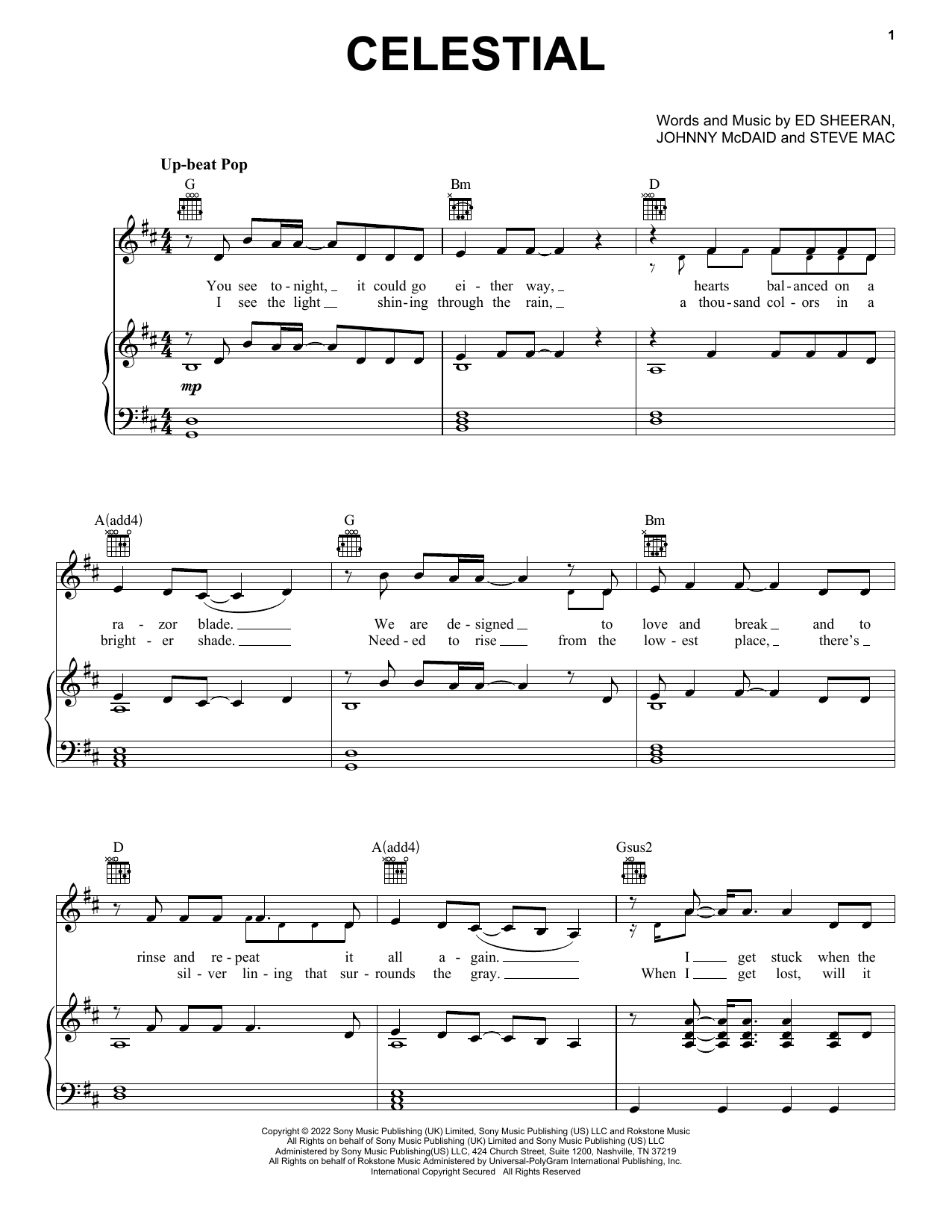 Ed Sheeran Celestial Sheet Music Notes & Chords for Piano, Vocal & Guitar Chords (Right-Hand Melody) - Download or Print PDF